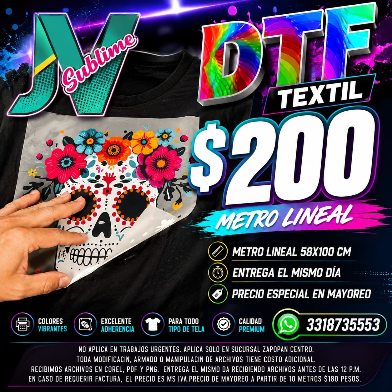 DTF textil por metro personalizado por JV Sublime